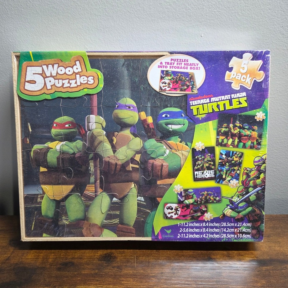 Nickelodeon TMNT 5 Wood Puzzles Kids OS Green New Cardinal 168407 Ninja Turtles